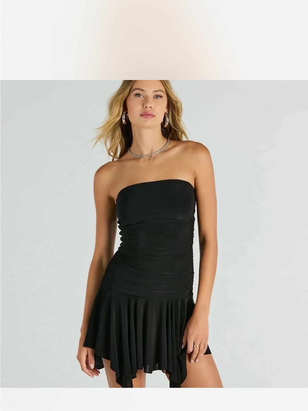 Windsor Strapless Black Ruched Skater Dress